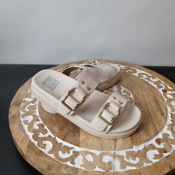 Dv Dolce Vita Womens Beige Buckle Slide Sandals Size 7 Faux Leather Casual Slip- - Picture 2 of 11